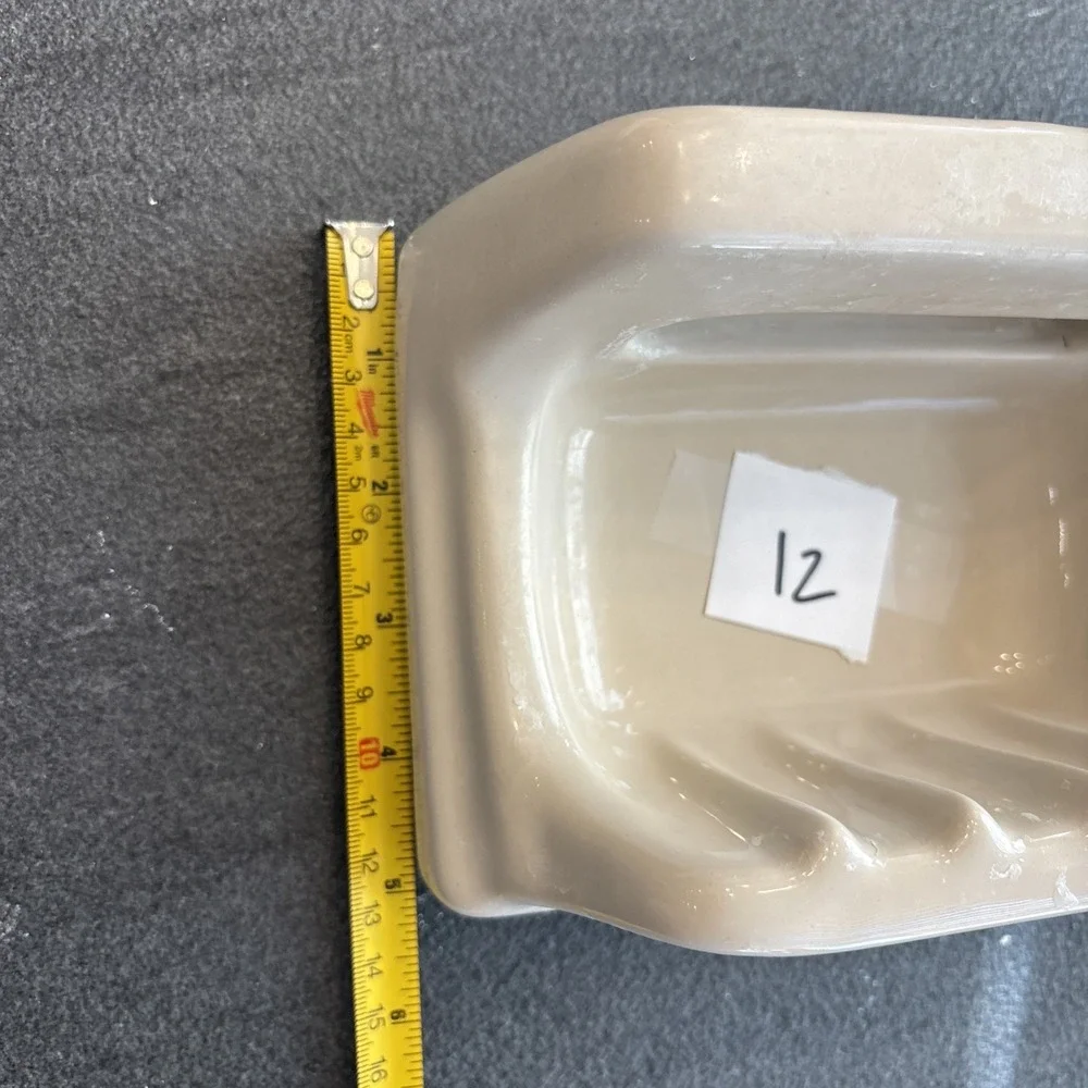 Vintage Beige Ceramic Soap Dish Porcelain Washcloth Holder Bathtub Shower MCM